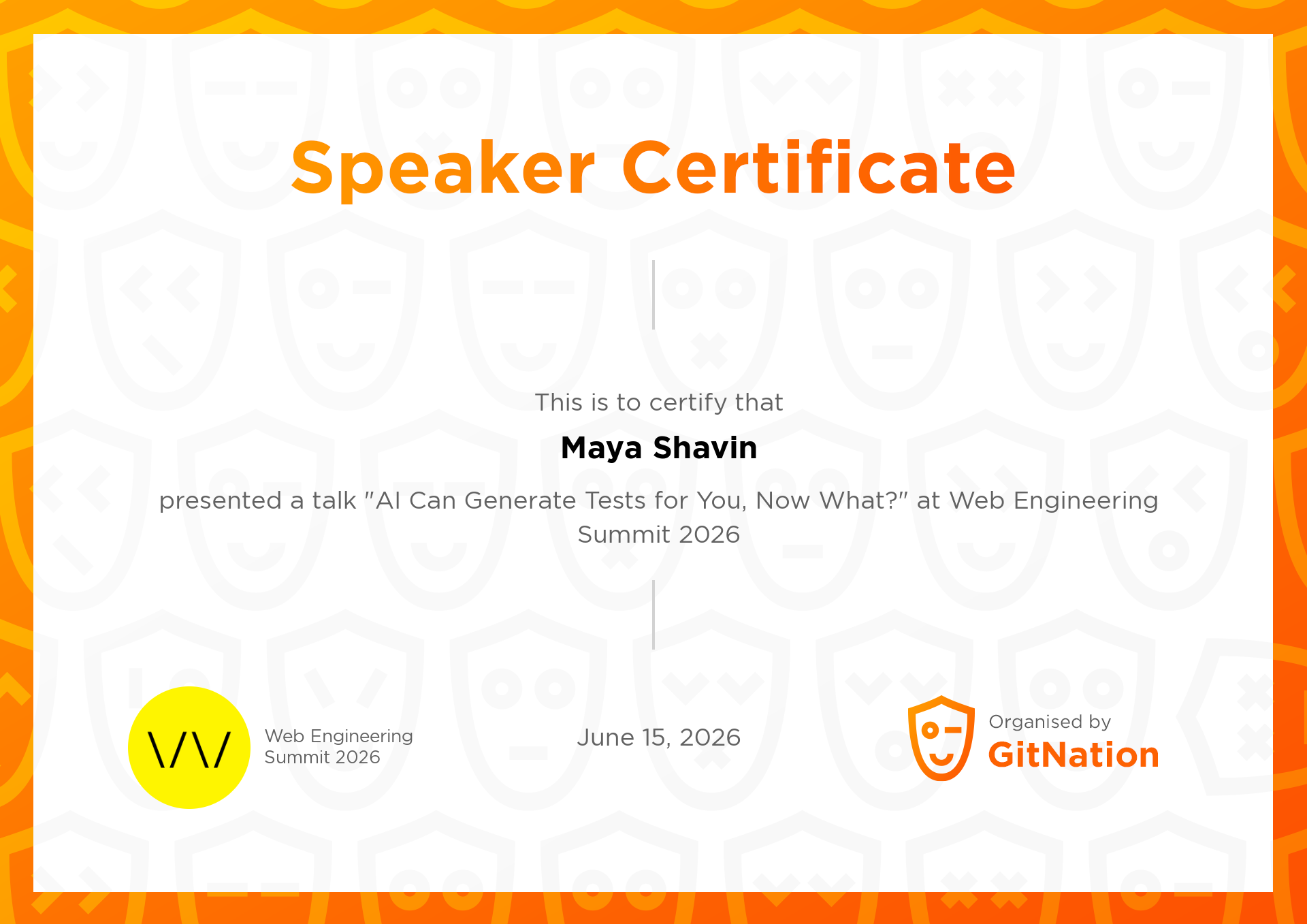 Maya Shavin's Certificate from Web Engineering Summit
