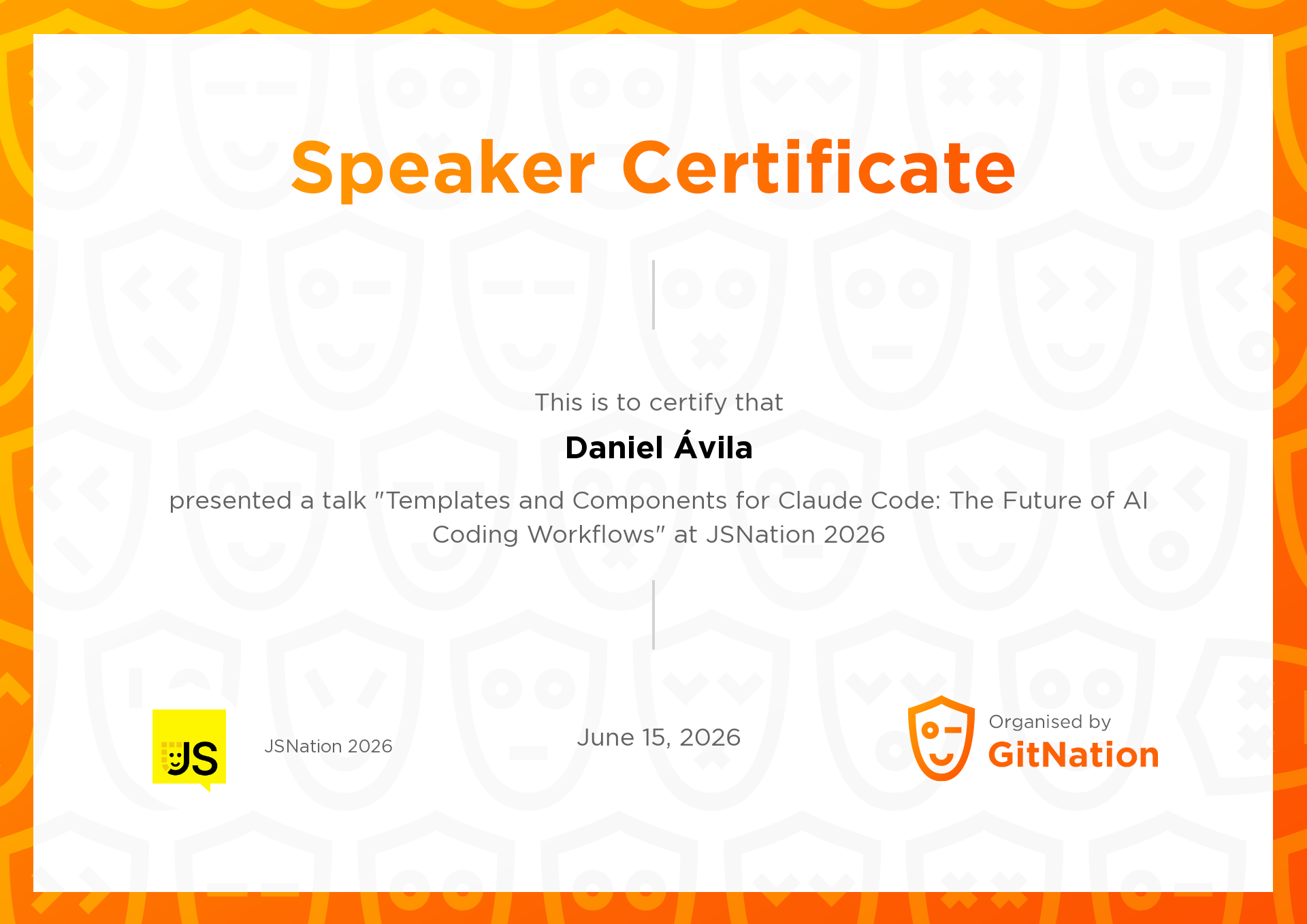 Daniel Ávila's Certificate from JS Nation