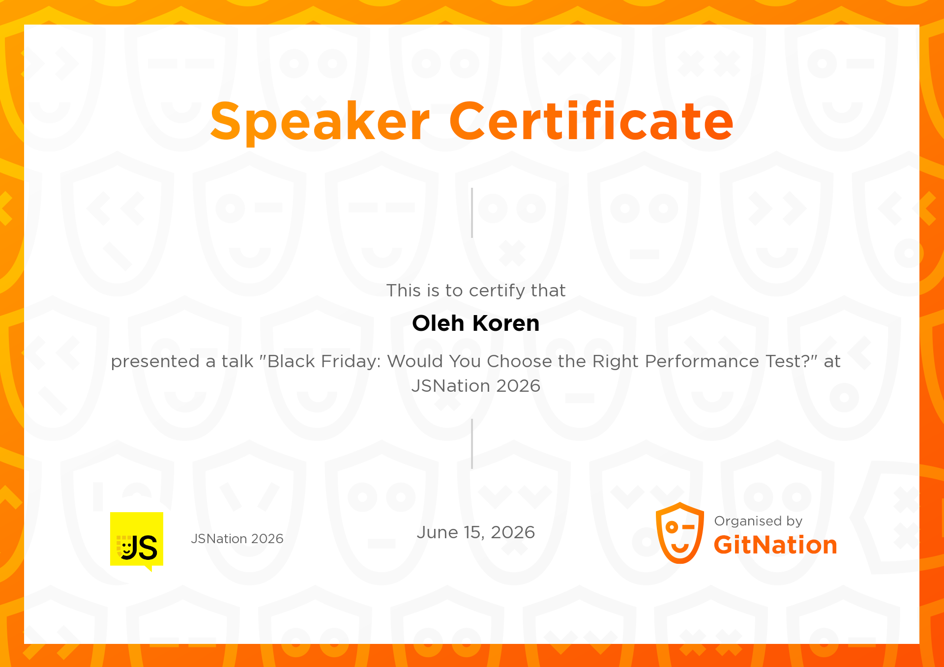 Oleh Koren's Certificate from JS Nation