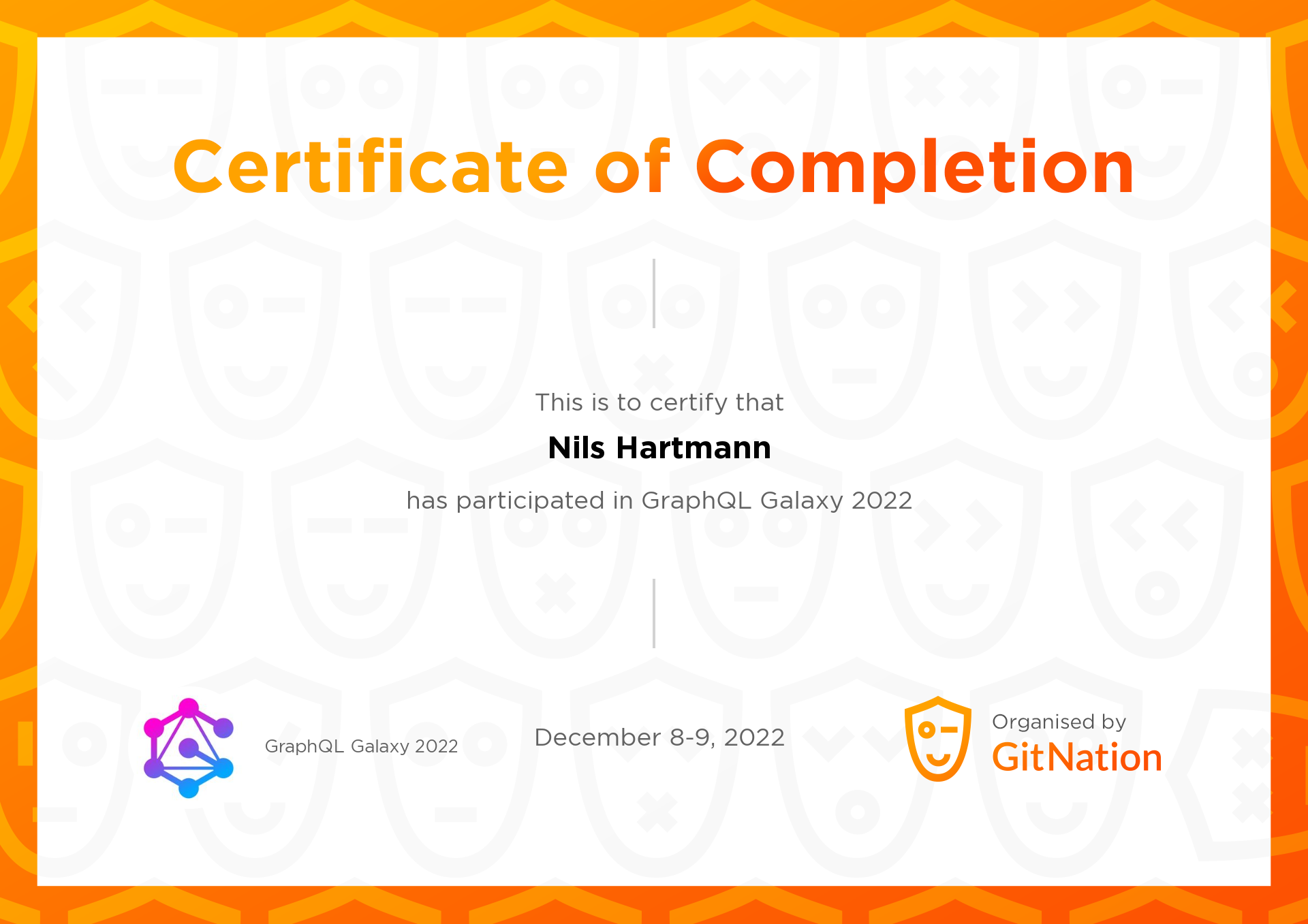 Nils Hartmann's Certificate from GraphQL Galaxy