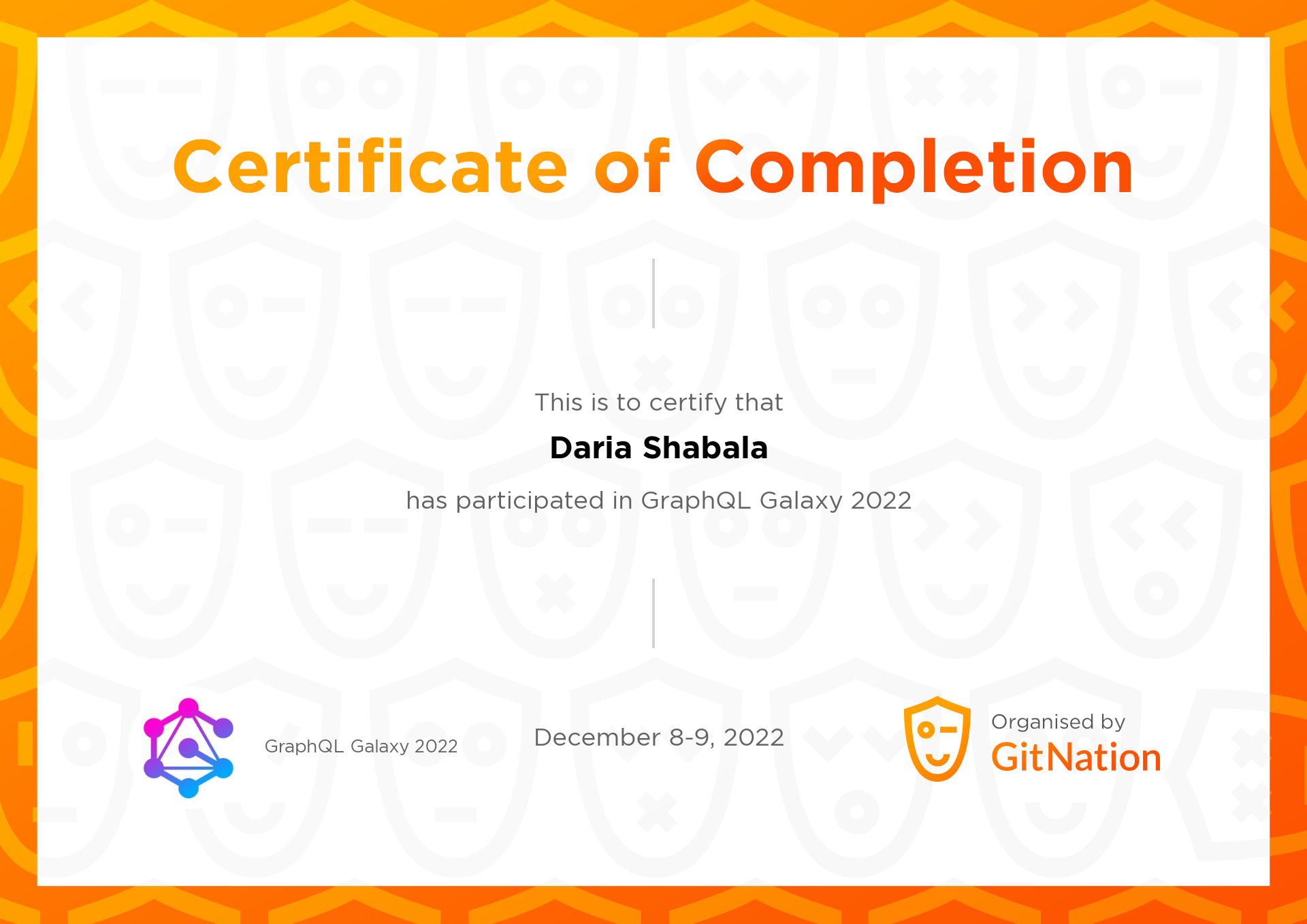 Daria Shabala's Certificate from GraphQL Galaxy