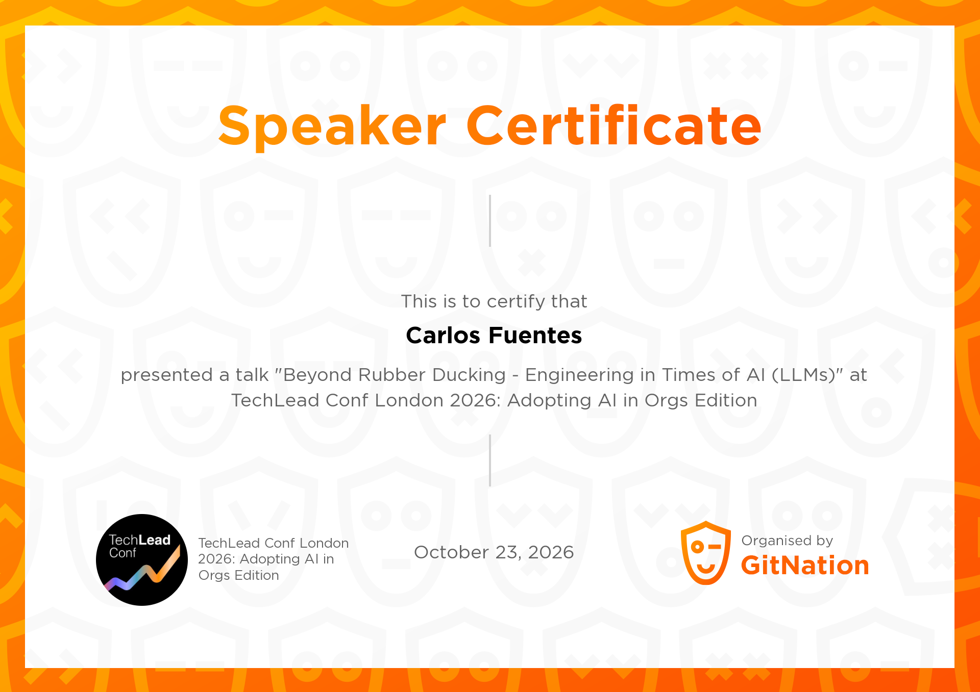 Carlos Fuentes's Certificate from TechLead Conference