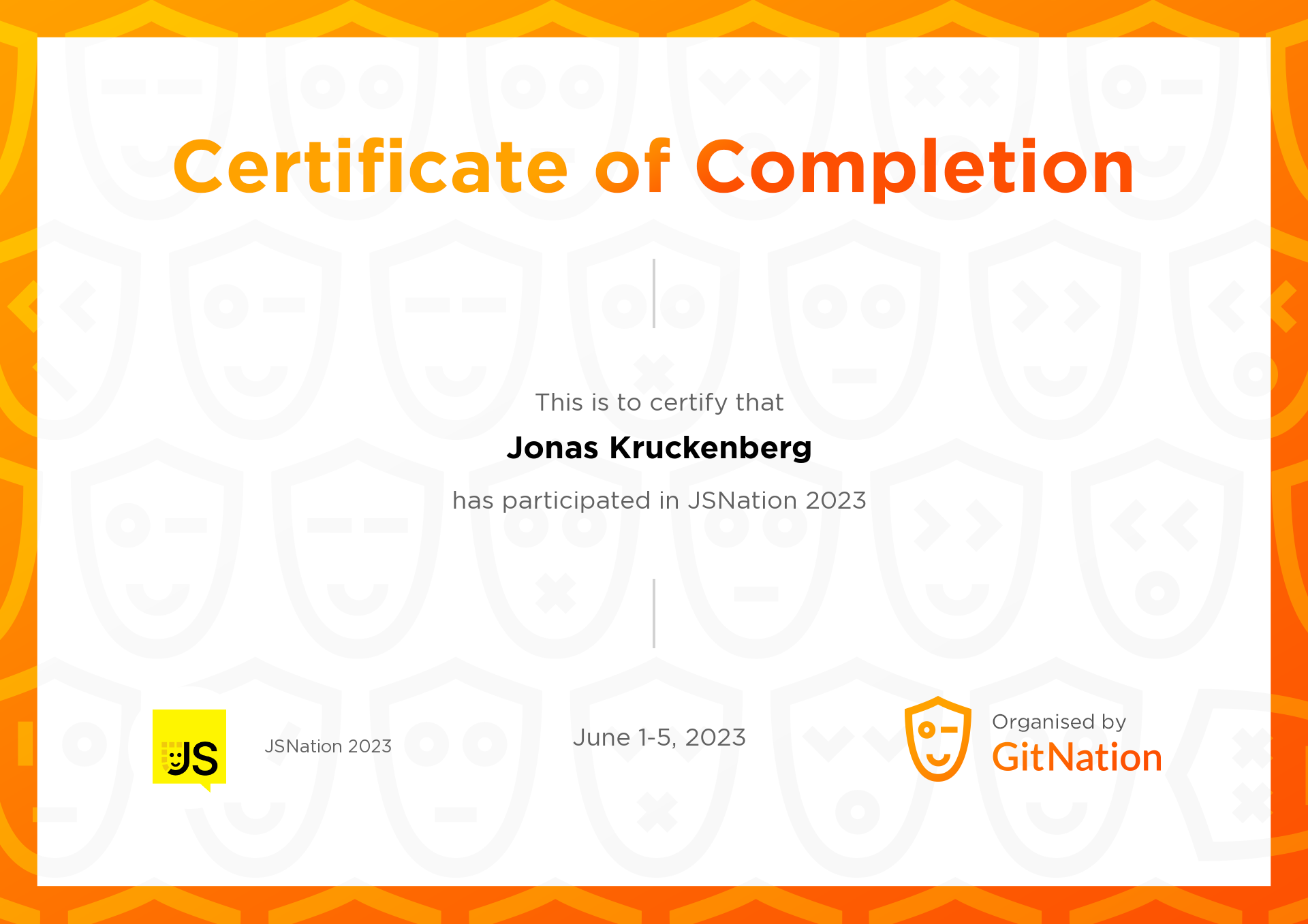 Jonas Kruckenberg's Certificate from JS Nation