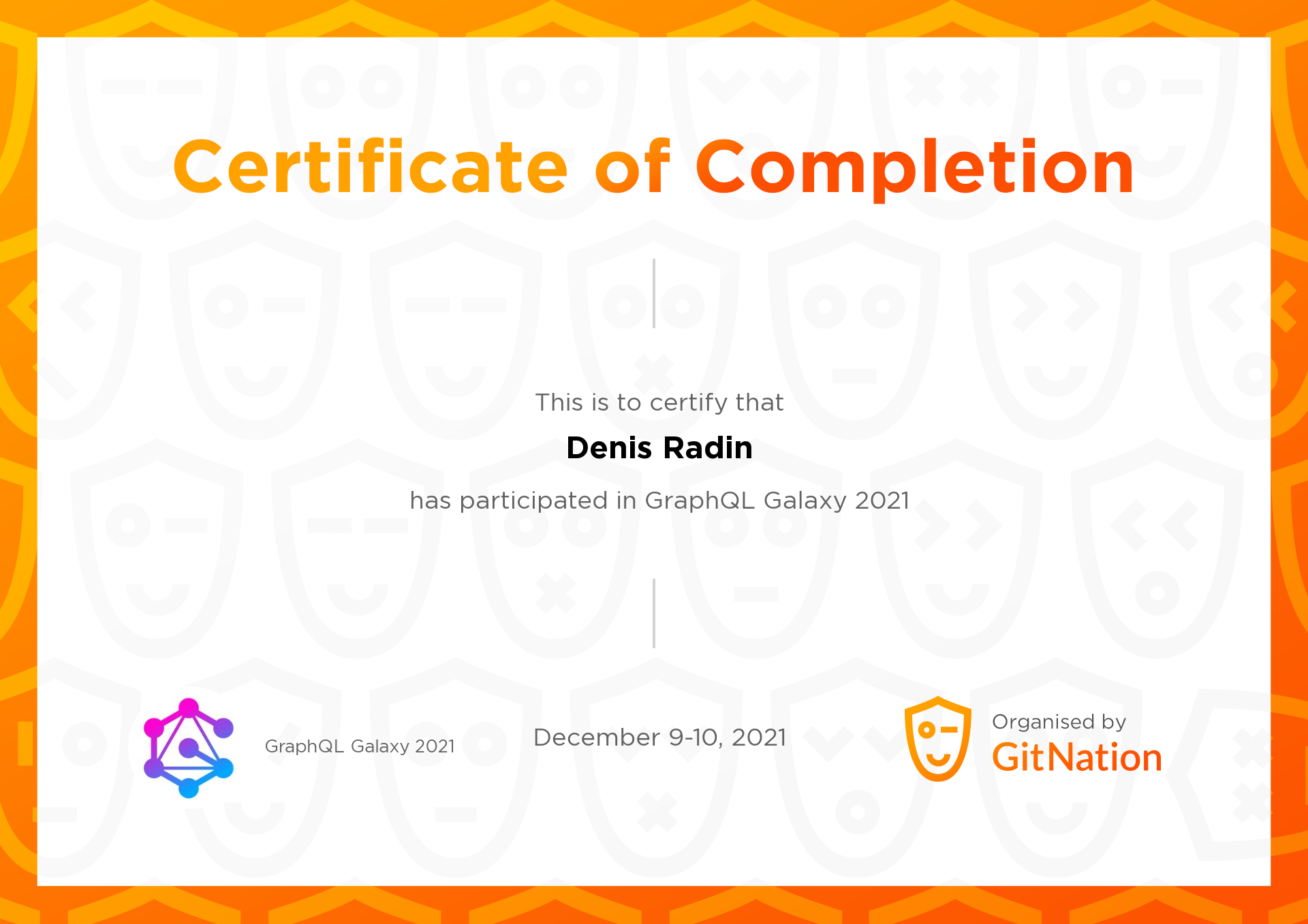 Denis Radin's Certificate from GraphQL Galaxy