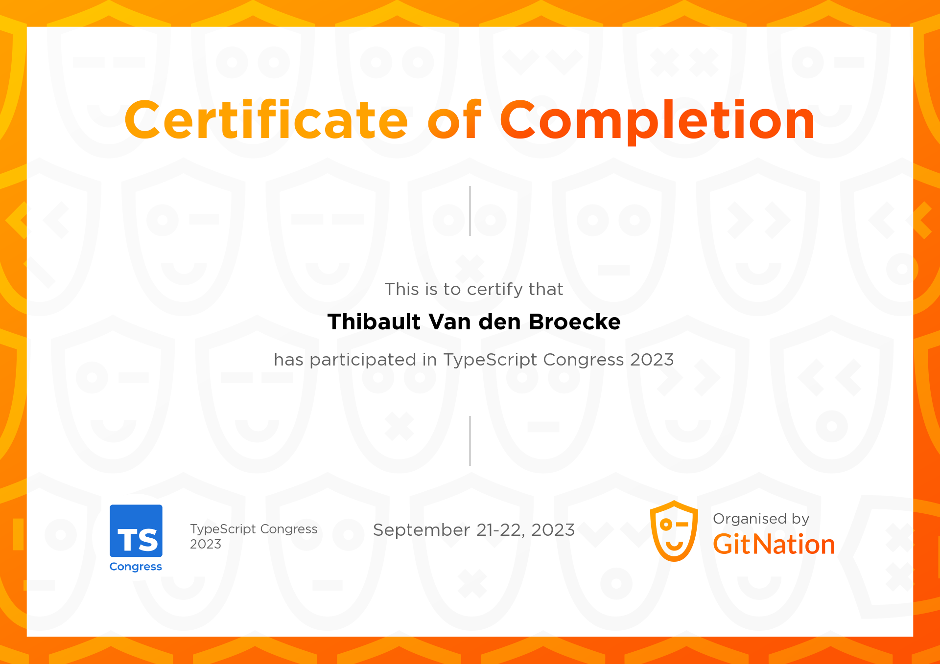 Thibault Van den Broecke's Certificate from TS Congress