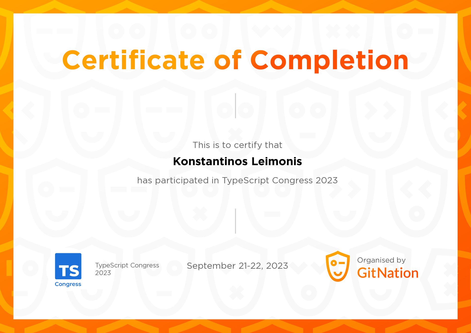 Konstantinos Leimonis's Certificate from TS Congress