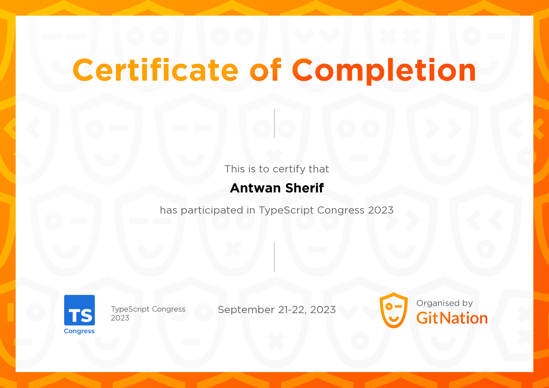 Antwan Sherif's Certificate from TS Congress