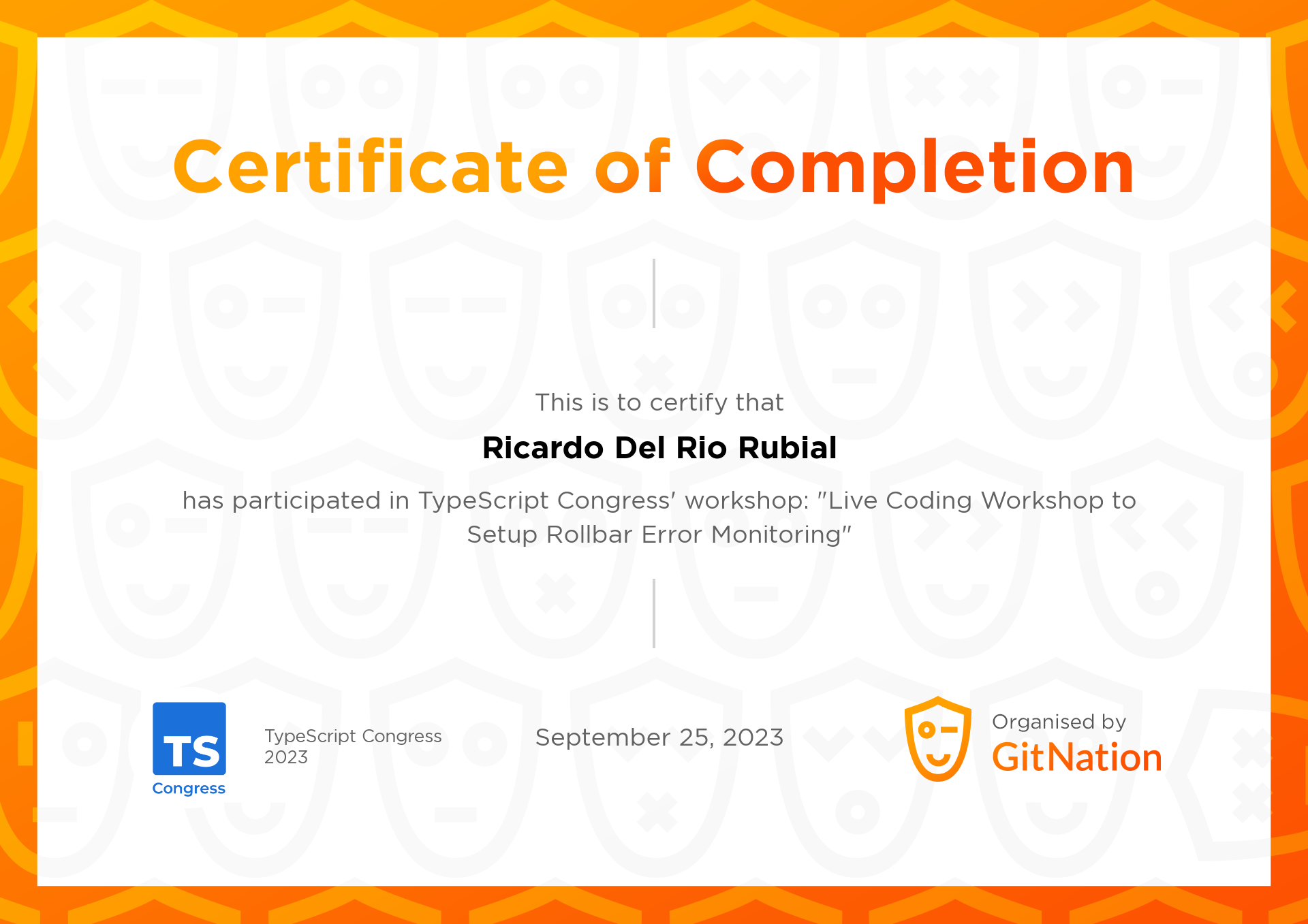 Ricardo Del Rio Rubial's Certificate from TS Congress
