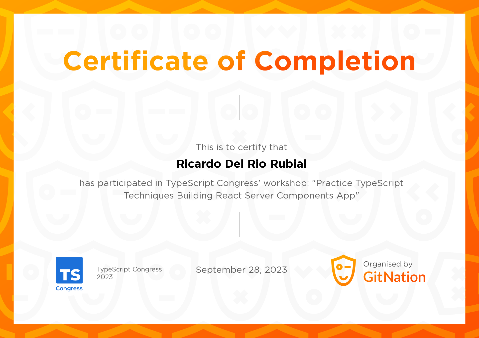Ricardo Del Rio Rubial's Certificate from TS Congress