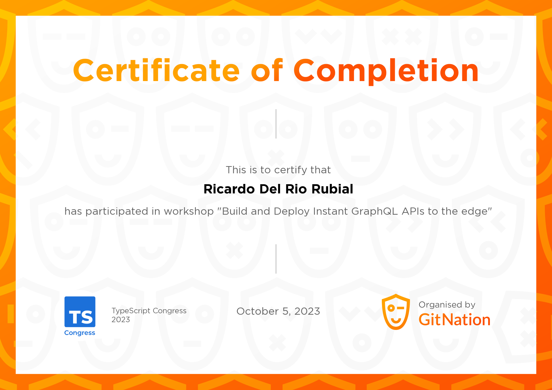 Ricardo Del Rio Rubial's Certificate from TS Congress